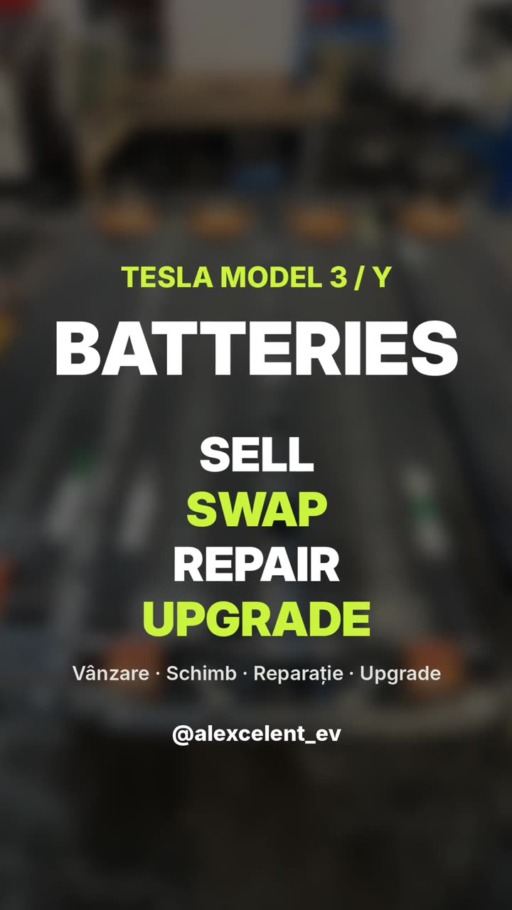 Tesla Model 3 battery pack on a stand, ready for a Long Range upgrade